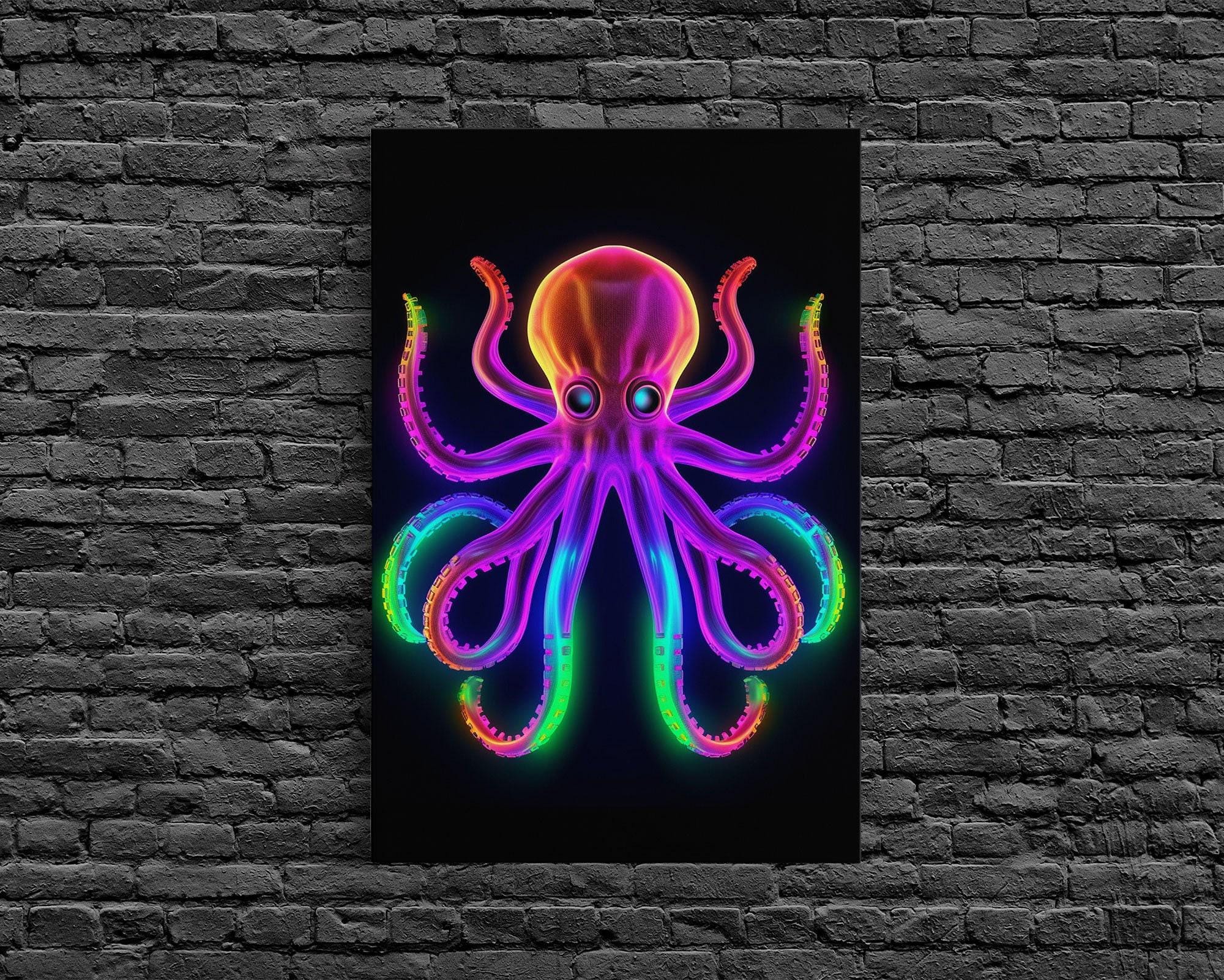 Neon Octopus Canvas Print: Multicolored Ocean Wall Art - Etsy