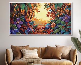 Autumn Forest Pathway Framed Canvas Print: Cottagecore Wall Art