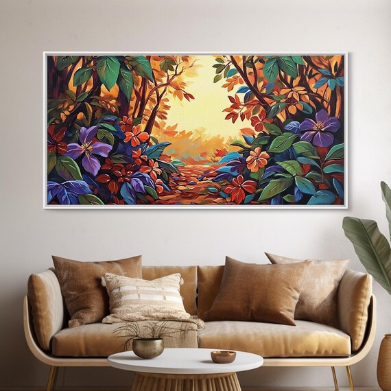 Autumn Forest Pathway Framed Canvas Print: Cottagecore Wall Art