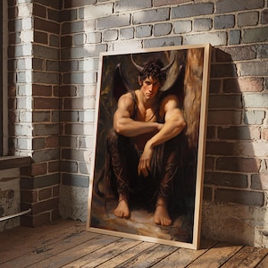 The Satyr Dark Macabre Wall Art, Framed Canvas Print, Dark Academia, Satyr Oil Painting, Halloween Decor NUEVART