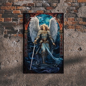 Angel, Angel Warrior, Fantasy Art, Canvas Print, Wall Hanging, Portrait Art, Stained Glass Art, Christian Wall Decor, Country Wall Art