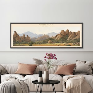Pinnacle National Park Panoramic California Travel Art, National Park Print, Minimalist Travel Art, Subdued Watercolor Painting Panoramic