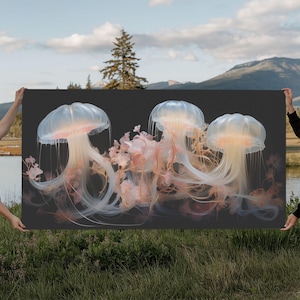 Ocean Wall Art, Jelly Fish  Art, Nautical Wall Art, Panoramic Art, Wall Art, Canvas Art, Landscape Art, Gift For Him, Dorm Room Art, Prints