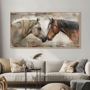 Cowboy Riding in Desert Landscape, Framed Canvas Print for Rustic Living Room Decor, Western Art for Home and Bedroom Decoration