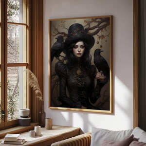 Witch and Ravens Framed Canvas: Gothic Halloween Art image 14