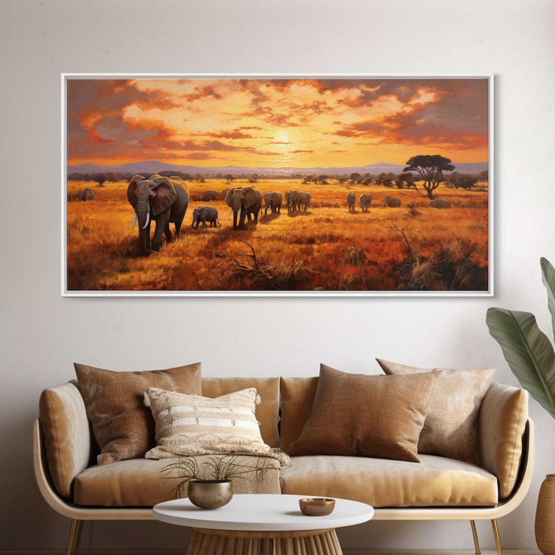 Elephant Canvas Art: Safari Sunset Landscape, Rustic Wall Decor - Etsy