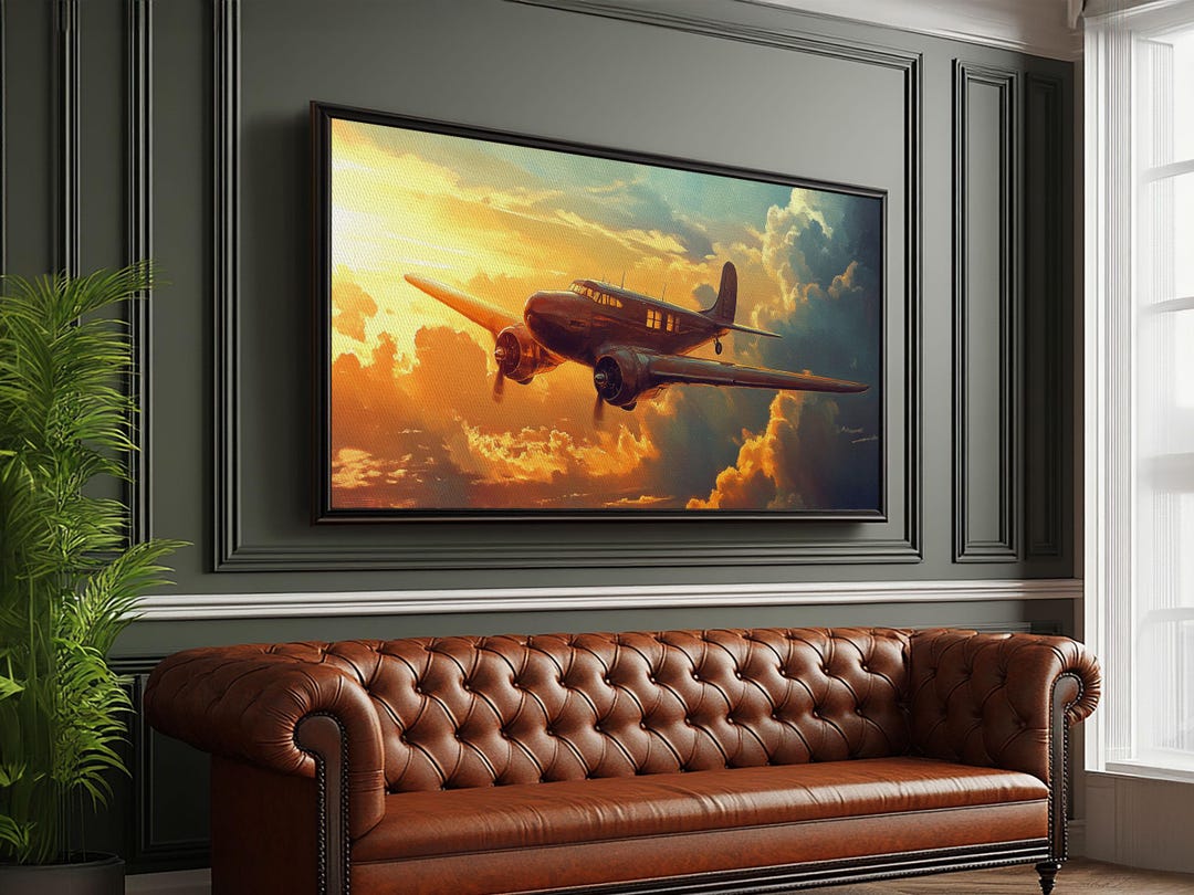 Airplane Wall Art Framed Canvas Print, Man Cave Wall Art, Office Decor