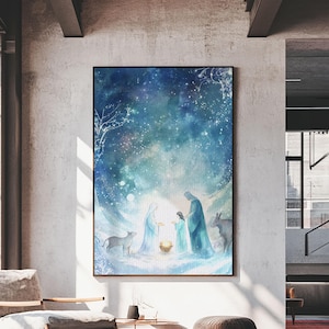 Watercolor Nativity Painting Canvas Print, Christmas Painting, Rustic Christmas Holiday Decor, Christmas Decor, Canvas Wall Art NUEVART
