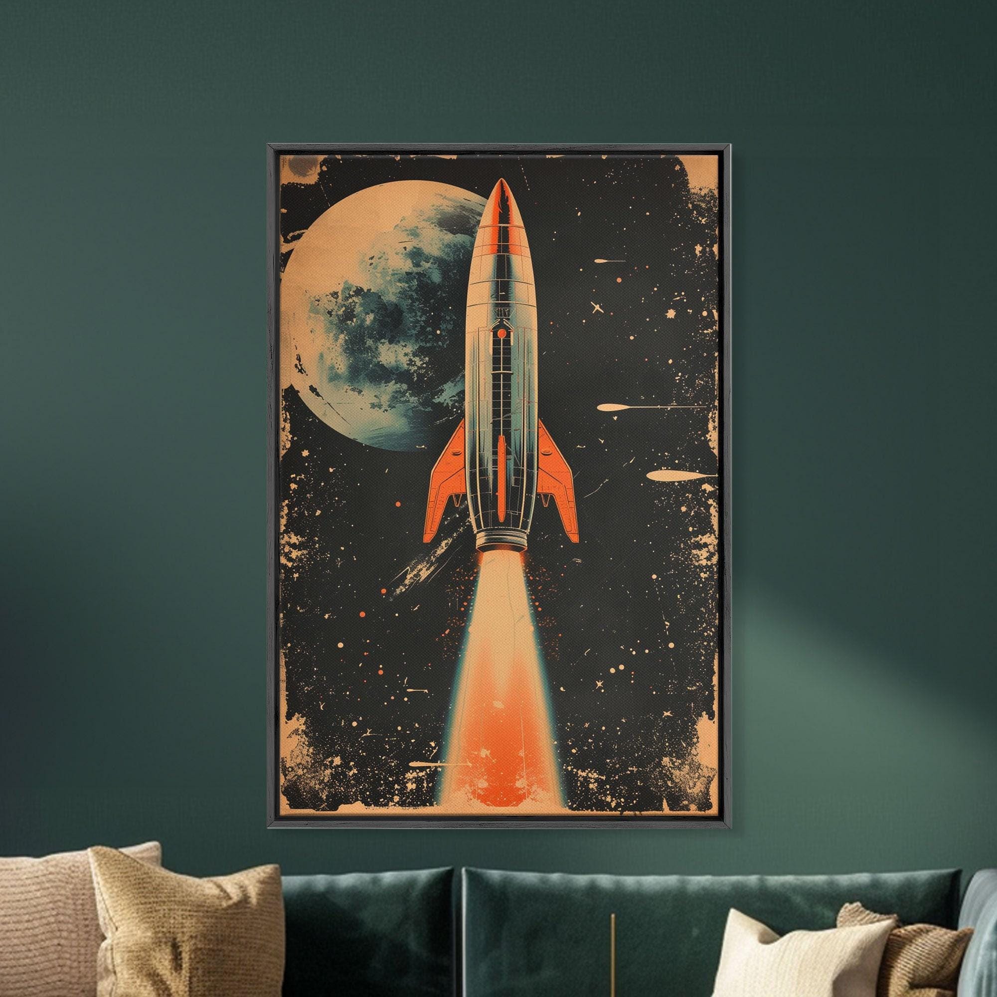Retro Rocket Ship Canvas Art: Mid-century Space Age Poster - Etsy