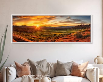 Arches National Park Sunset Panoramic: Landscape Canvas Print, Travel Gift