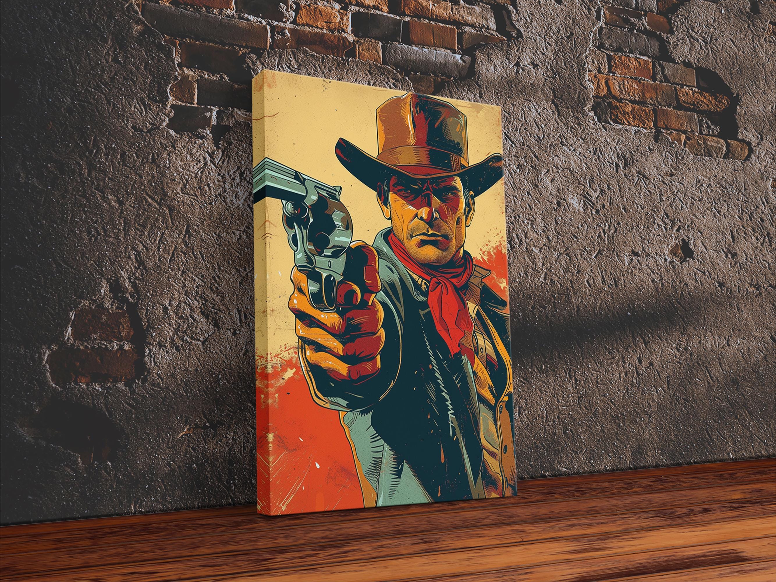 High Noon Cowboy Art Print: Retro Western Canvas Art - Etsy 日本