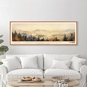 Great Smoky Mountains National Park Panoramic Travel Art, National Park Print, Minimalist Travel Art, Subdued Watercolor Painting Panoramic