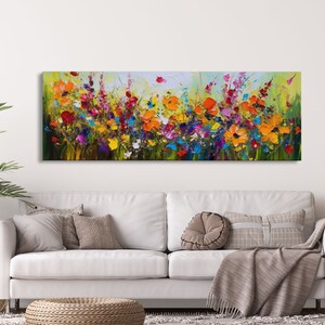 Panoramic Wildflowers Canvas Print, Beautiful Ultra-Wide Wall Art, Original Flower Painting, Floral Art, Botantical Wall Art, Oil Painting