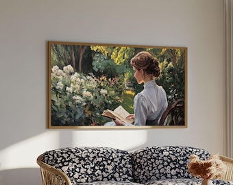 Victorian Woman in Garden Oil Painting: Framed Canvas Wall Art