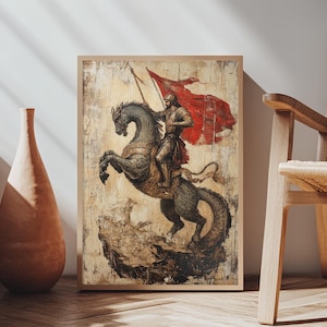Saint George and the Dragon Battle Scene Framed Canvas Print | Renaissance Christian Art Painting, Vintage Religious Wall Art and Modern Ch image 6