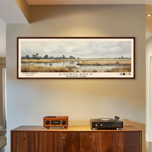 Everglades National Park Panoramic Florida Travel Art, National Park Print, Minimalist Travel Art, Subdued Watercolor Painting Panoramic
