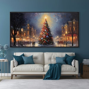 Retro Christmas Village Framed Christmas Wall Art - Framed Christmas Art - Canvas Art - Winter Decor - Winter Wonderland Centerpiece