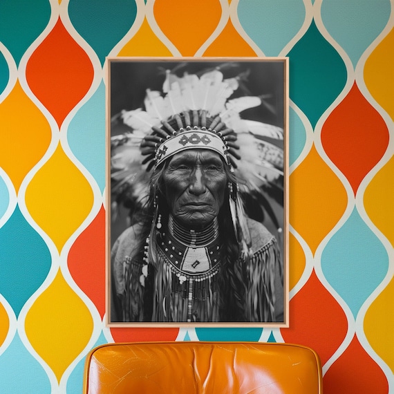 Native American Elder Sepia Print Framed Canvas Wall Art