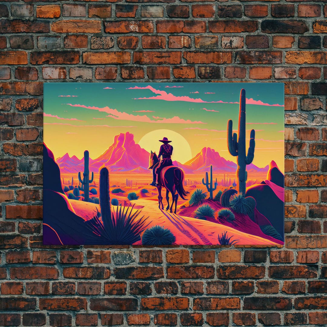 Cowboy Sunset Art Print: Wild West Cactus Valley Wall Decor - Etsy