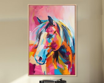 Vibrant Horse Head Canvas Print: Colorful Living Room Wall Art
