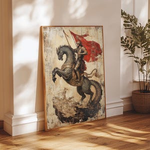 Saint George and the Dragon Battle Scene Framed Canvas Print | Renaissance Christian Art Painting, Vintage Religious Wall Art and Modern Ch image 20