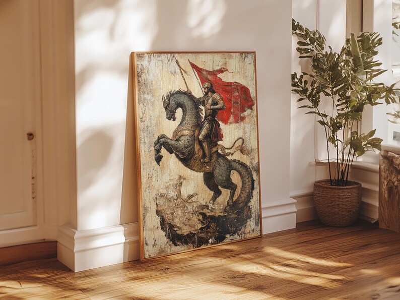 Saint George and the Dragon Battle Scene Framed Canvas Print | Renaissance Christian Art Painting, Vintage Religious Wall Art and Modern Ch image 20