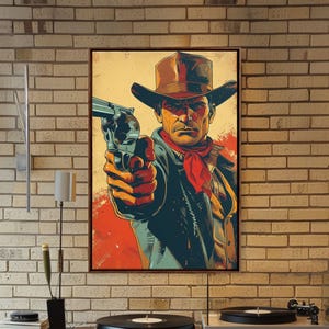 High Noon Cowboy Art Print: Retro Western Canvas Art