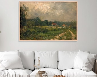 Vintage Landscape Art Print: Framed Canvas Fall Painting