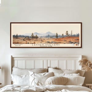 Lassen Volcanic National Park Art: Minimalist Watercolor Panoramic Print Art