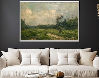 Vintage Countryside Painting: Rustic Framed Canvas Print
