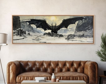 Panoramic Of a Dragon, Framed Canvas Print, Fantasy Decor, Fantasy Dragon Painting
