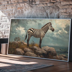 Whimsical Zebra Oil Painting Print - Vintage Zebra Wall Art - Animal Poster - Eclectic Home Decor Bedroom Wall Art Animal Prints Zebra Print