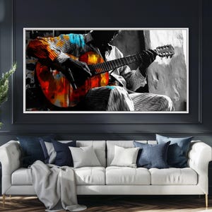 Guitarrista, música, expresión, momento musical melancólico capturado en esta impresión en lienzo enmarcada, arte bohemio para sala de música, arte de pared para estudio artístico imagen 16