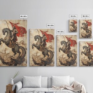 Saint George and the Dragon Battle Scene Framed Canvas Print | Renaissance Christian Art Painting, Vintage Religious Wall Art and Modern Ch image 8