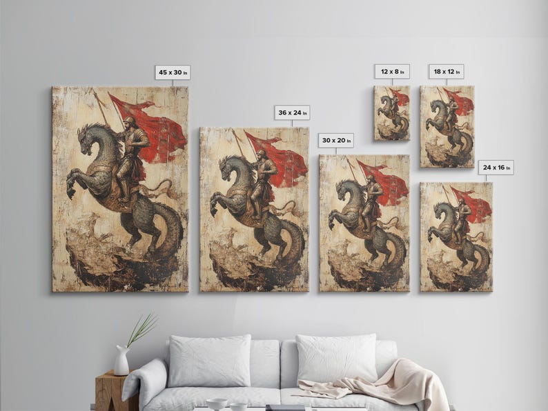Saint George and the Dragon Battle Scene Framed Canvas Print | Renaissance Christian Art Painting, Vintage Religious Wall Art and Modern Ch image 8
