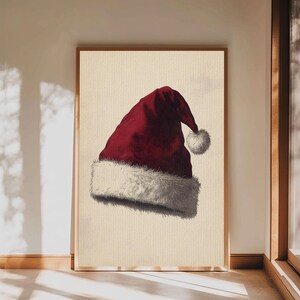 Santa&#39;s Hat Canvas Print - Framed Canvas - Minimalist Christmas Art - Boho Christmas Art - Rustic Christmas Art NUEVART
