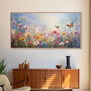 Butterflies Wall Art, Wildflower Meadow, Panoramic Art, Wall Art, Canvas Art, Landscape Art, Spring Meadow Print, Wife Gift, Boho Wall Art