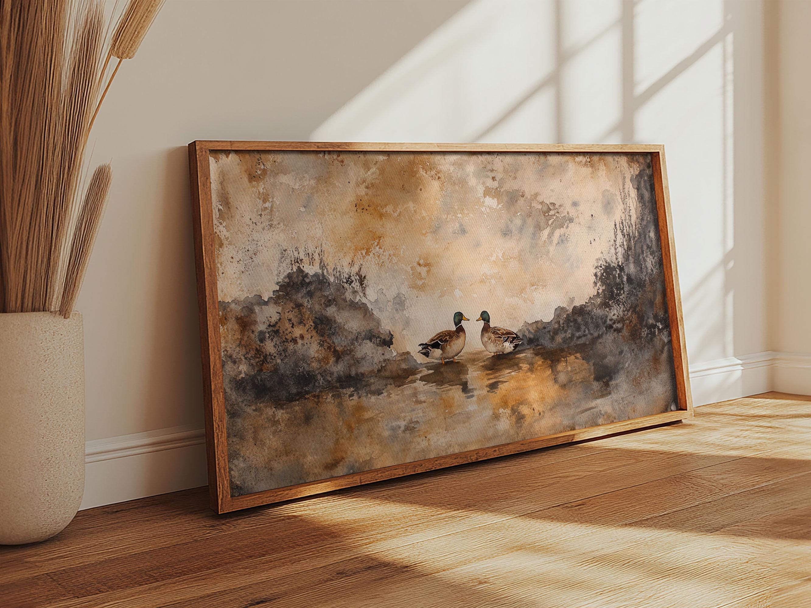 Vintage Mallard Duck Canvas Print, Mallard Duck Oil Painting, Vintage Outdoorsman Wall Art, Cabin Decor, Rustic Farmhouse Duck Painting