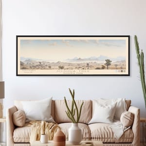 Joshua Tree National Park Panoramic California Travel Art, National Park Print, Minimalist Travel Art, Subdued Watercolor Painting Panoramic