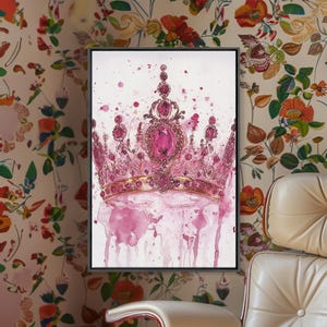 Regal Jeweled Crown Canvas Print: Pink Dorm Wall Art zdjęcie 3