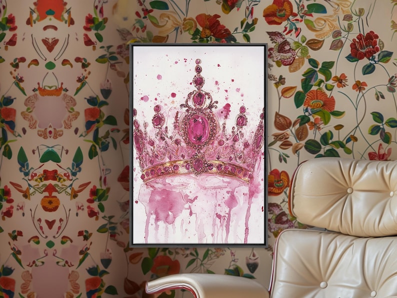 Regal Jeweled Crown Canvas Print: Pink Dorm Wall Art zdjęcie 3