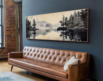 Woodland Lake Reflection Canvas Print: Rustic Bedroom Wall Art