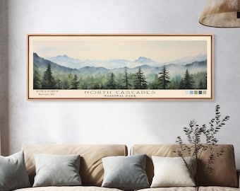 North Cascades National Park Art: Subdued Watercolor Panoramic Print