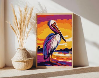 Pelican Sunset Canvas Print: Vibrant Coastal Beach Wall Art