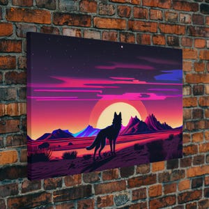 Desert Fox Silhouette Art Print: Purple Full Moon Wall Decor image 2