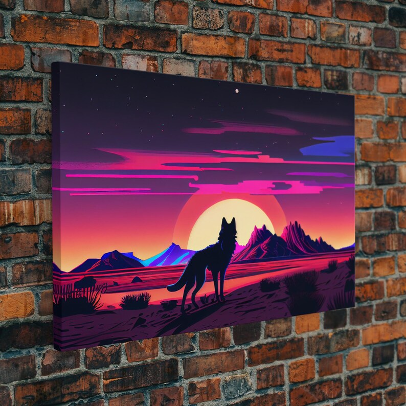 Desert Fox Silhouette Art Print: Purple Full Moon Wall Decor image 2