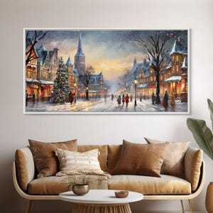 Retro Christmas Canvas Print: Winter Village Scene