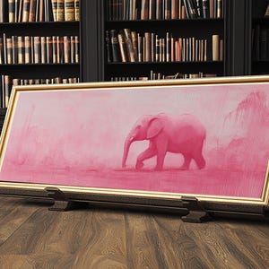 Preppy Pink Elephant Framed Canvas Print Ready To Hang Panoramic Wall Art Girl&#39;s Dorm Room Wall Art Ready To Hang