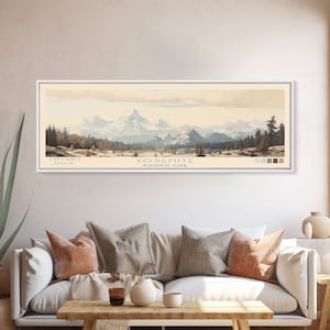 Yosemite National Park Panoramic California Travel Art, National Park Print, Minimalist Travel Art, Subdued Watercolor Painting Panoramic