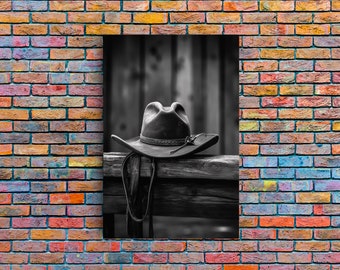 Cowboy Hat Print, Western Wall Art, Black And White, Minimalist Art, Wall Decor, Canvas Art, Wall Art, Framed Canvas Wall Decor